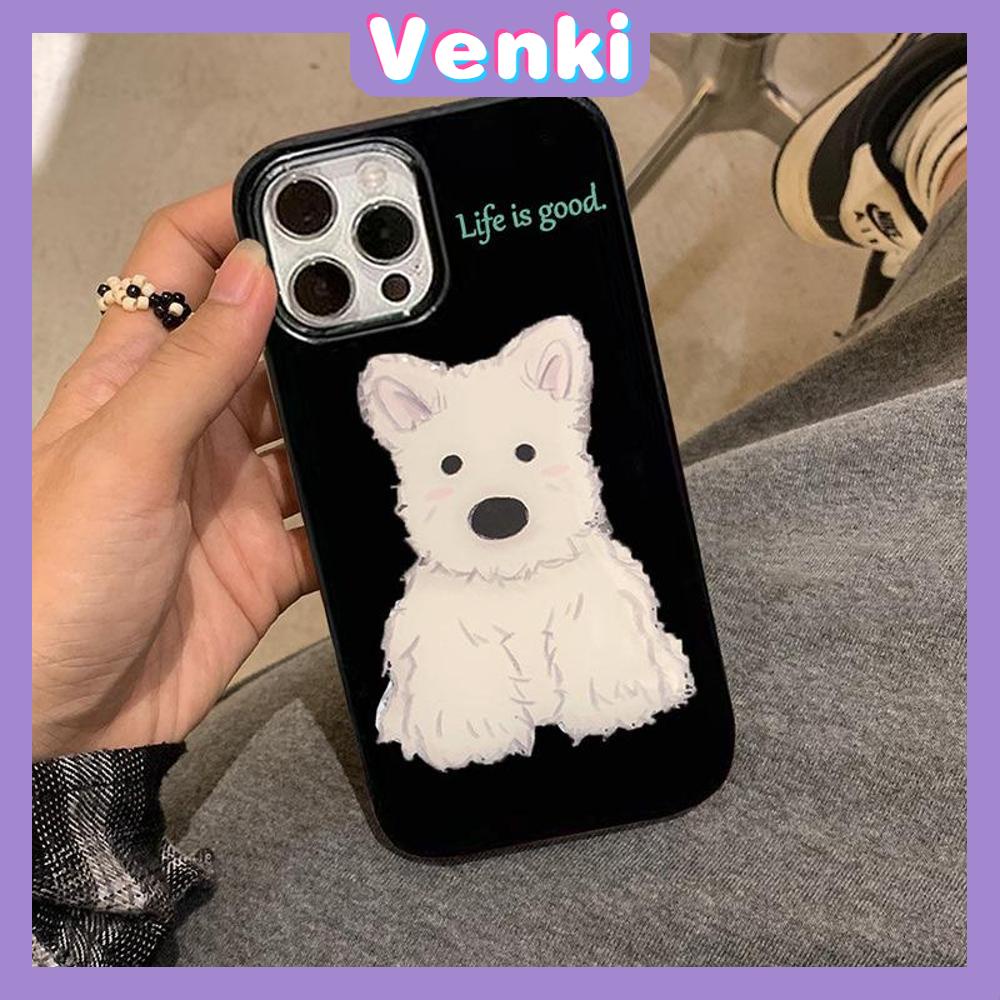 VENKI - For iPhone 11 iPhone Case Black Glossy TPU Soft Case Shockproof Protection Camera Cute White Puppy Dog Compatible with iPhone 14 13 Pro max 12 Pro Max xr xs max 7Plus 8Plus