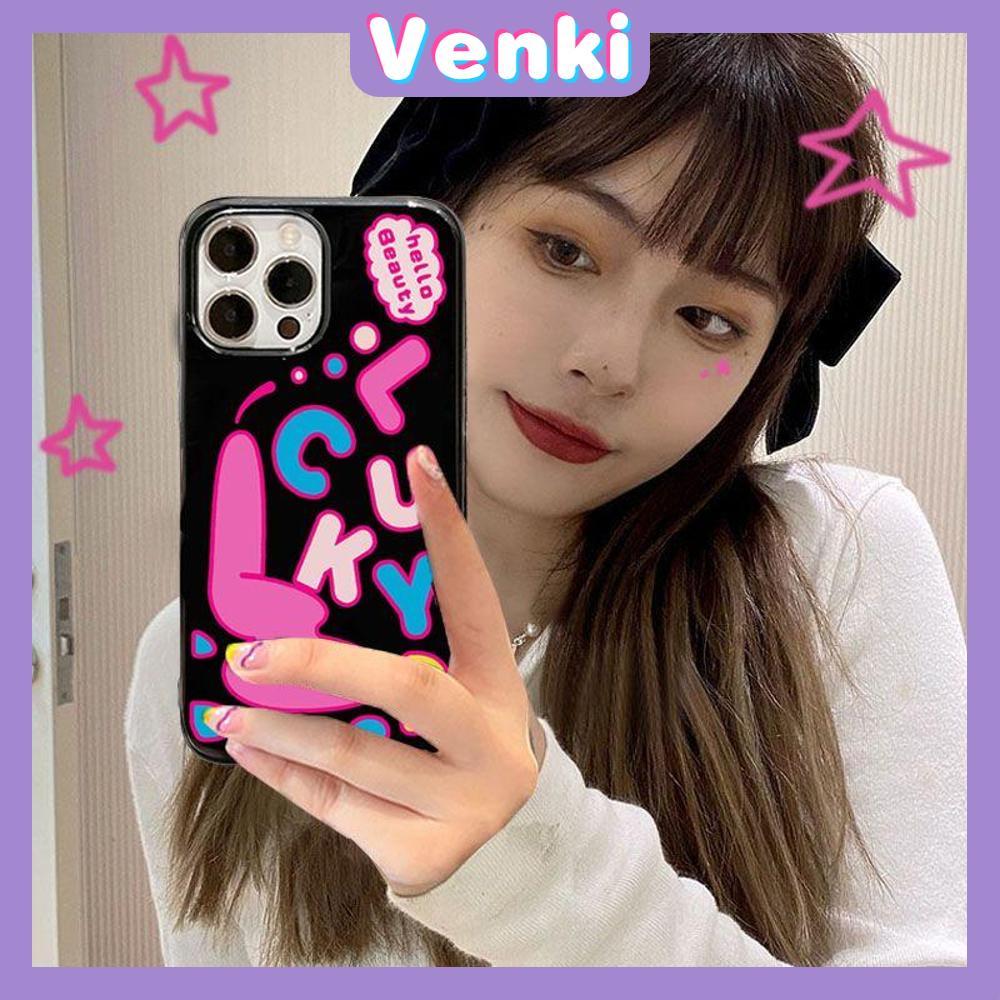 VENKI - For iPhone 11 iPhone Case Black Glossy TPU Soft Case Shockproof Protection Camera Fun Pink English Compatible with iPhone 14 13 Pro max 12 Pro Max xr xs max 7Plus 8Plus