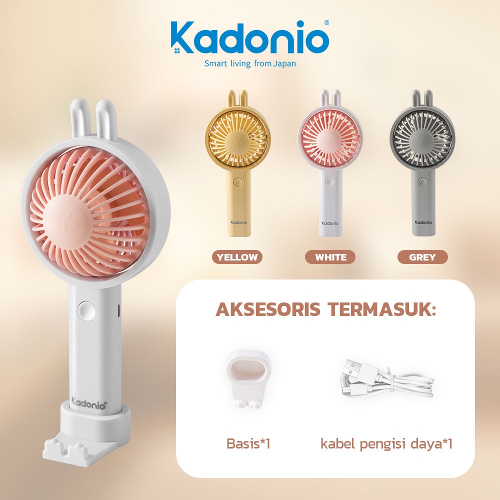 KADONIO Kipas Angin Mini Portable Karakter Meja USB Cas 3-Speed Adjustable Angle Adjustable 50° Ponsel Stand Holder KL-FN32