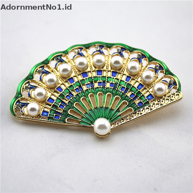 [AdornmentNo1] Fashion Vintage Menetes Minyak Enamel Kipas Bros Bertabur Berlian Mutiara Bros Pin Korsase Antik Pakaian Perhiasan Syal Gesper [ID]