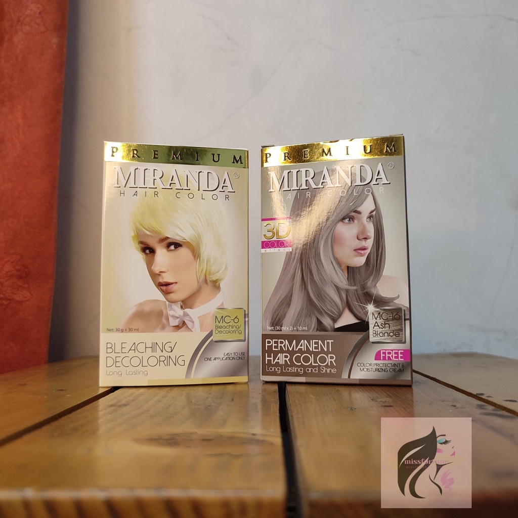 Paket Cat Rambut Miranda MC-16 Ash Blonde + Miranda MC-6 Bleaching/Miranda Permanent Hair Color 30ML