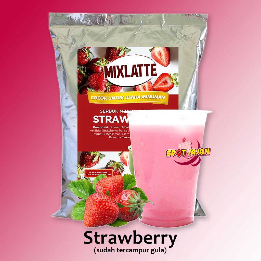 

MIXLATTE Strawberry 1 kg Bubuk Minuman Dengan Gula / Serbuk Instan Rasa Buah Stoberi