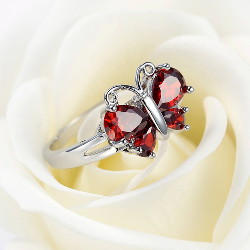 Cincin Jari CZ Butterfly Sparkling Pink Warna Silver Untuk Wanita Sterling Plata Jewelry Hadiah Natal