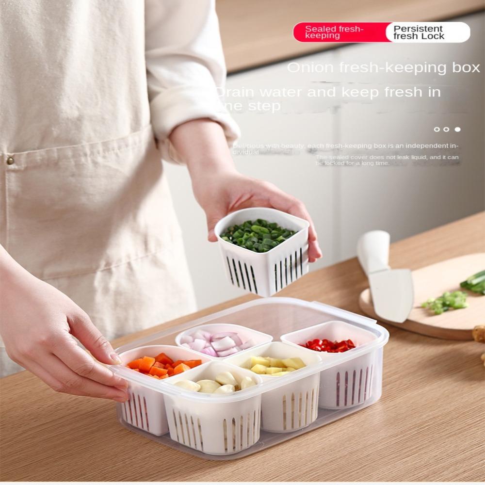 TOP Garlic Fresh-keeping Box Rumah Tangga Kulkas Freezer Organizers Drain Storage Box Dapur Gadget Sealing Kotak Penyimpanan Makanan Kotak Sayur Dengan Penutup