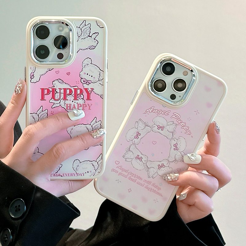 Pink Angel Puppy Soft Silicon Case HP iP iPhone 12 13 14 Pro Max 11 Girl Woman FTD Casing Apple