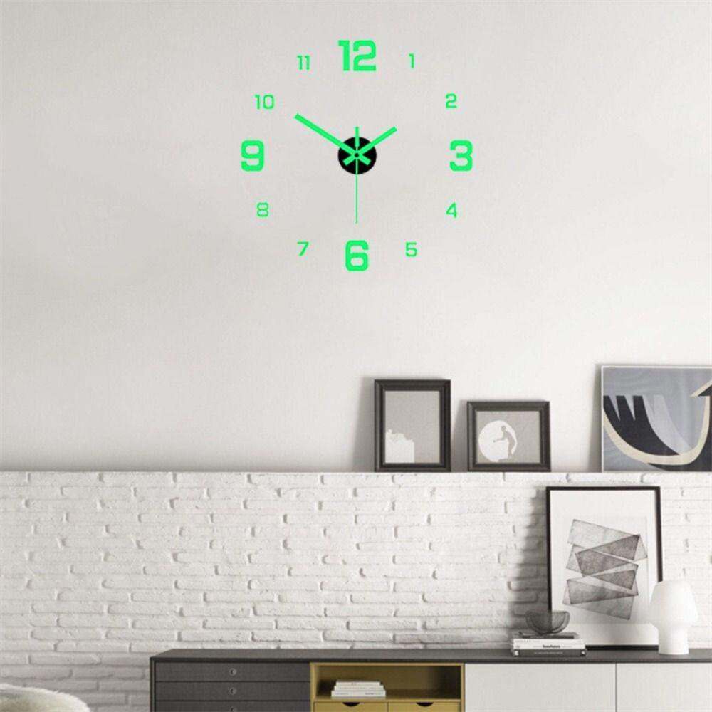 JEROMY Stiker Dinding Jam Gaya Eropa Bebas Pukulan DIY Dekorasi Rumah Mudah Digunakan Latar Belakang Kamar Tidur Luminous Decal
