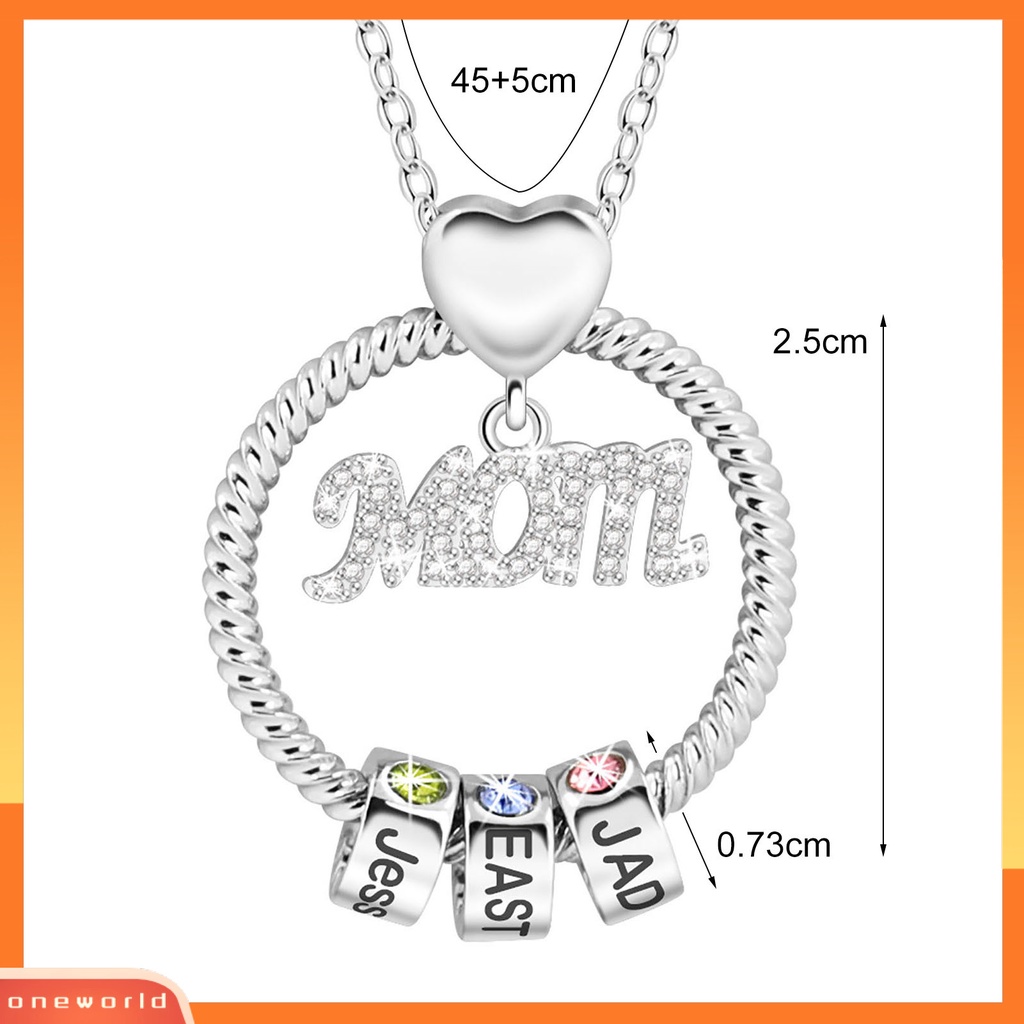 [ONE] Wanita Lingkaran Liontin Birthstone Beads Mom Letter Chain Necklace Perhiasan DIY Untuk Hari Ibu