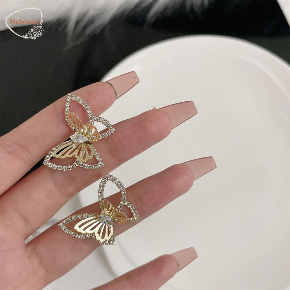 Mxbeauty Anting Kupu-Kupu Retro Sederhana Trendi Desain Niche Hadiah Gadis Alloy Zirkon Stud Earring