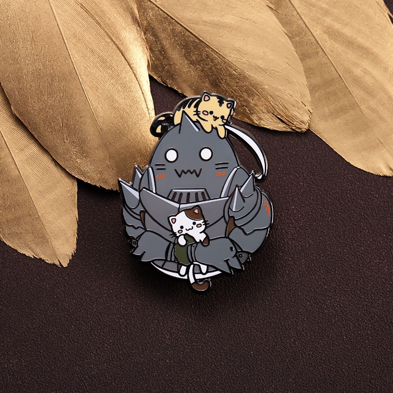 Anime Fullmetal Alchemist Alphonse Enamel Keras Pin Lucu Elric Cat Metal Alloy Bros Lencana Kartun Perhiasan Lapel Badge Brooch