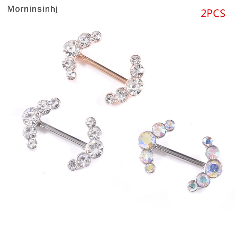 Mornin 2PCS Wanita Perisai Kristal Stainless Steel Bar Nipple Body Jewelry id