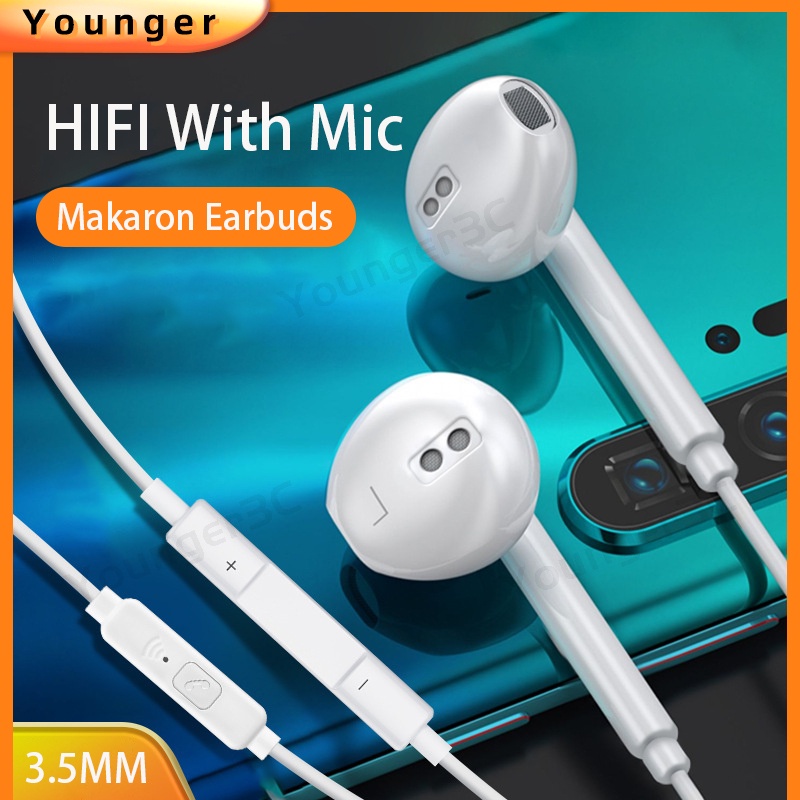 Makaron 3.5MM Kabel Earphone Panggilan Dan Musik Tuning HiFi Bass Stereo Earbud Dengan Mikrofon Di Telinga Penyumbat Telinga Headset Telepon Kabel