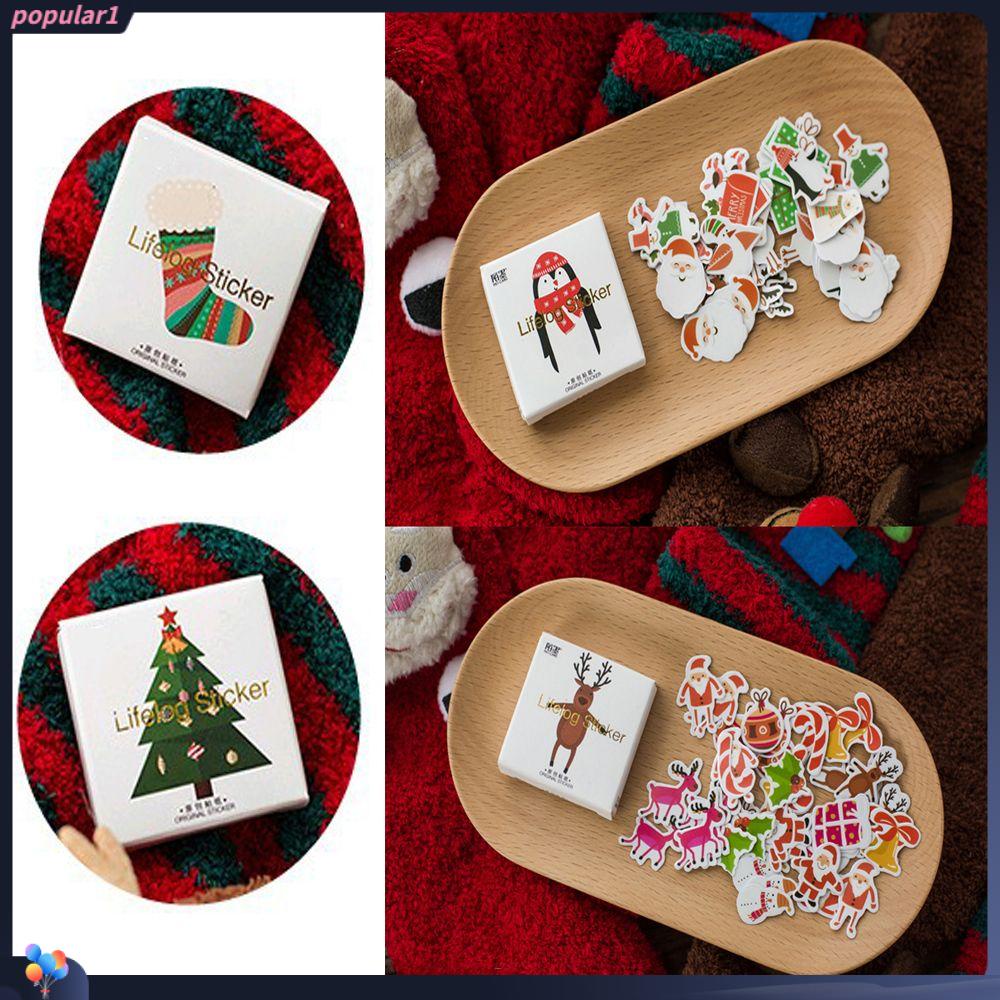 Populer 50Pcs/Box Stiker Kertas Stationery Santa Claus Merry Christmas Albums Decor