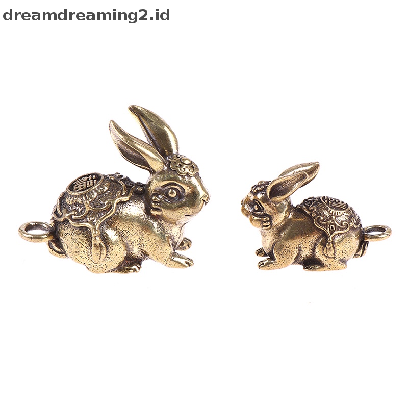 (drea) Gantungan Kunci Ornamen Patung Kelinci Keberuntungan Shio Tembaga Solid //