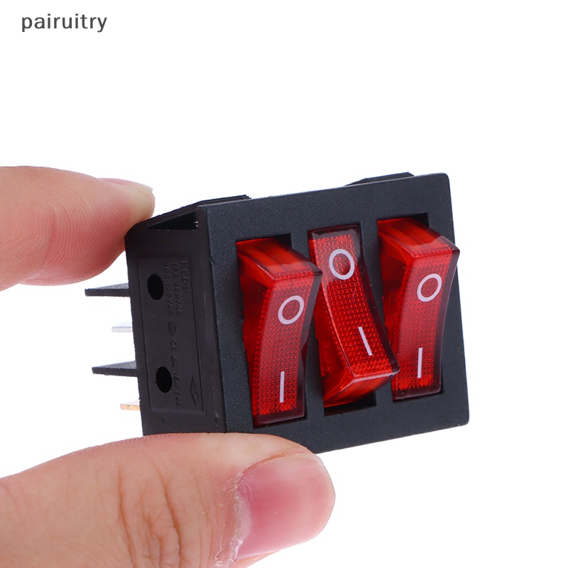 Prt Rocker Switch KCD3 Lampu Merah 3arah Saklar Hitam 9pin 2posisi ON-OFF/ON-ON 16A/20A 250/125V AC Triple Power Switch PRT