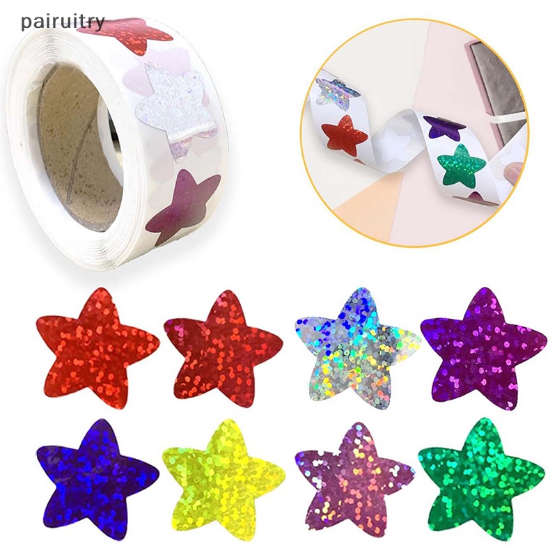 Prt 500PCS /Roll Stiker Bintang Warna-Warni Untuk Anak-Anak Reward Kelas Sekolah Perekat Horaphic Star Stiker Untuk Guru Orang Tua DIY Craft PRT