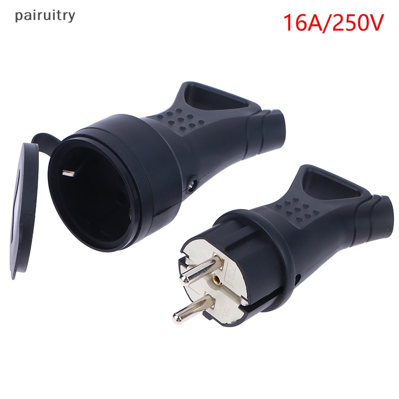 Prt EU Rubber Waterproof Socket Plug Electrial Membumi Konektor Eropa Dengan Penutup IP54 Untuk Kabel Listrik DIY Cord 16A 250V PRT