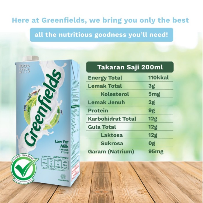 Susu Greenfields LOW FAT 1 LITER - (HARGA 1 DUS ISI 12 pcs)