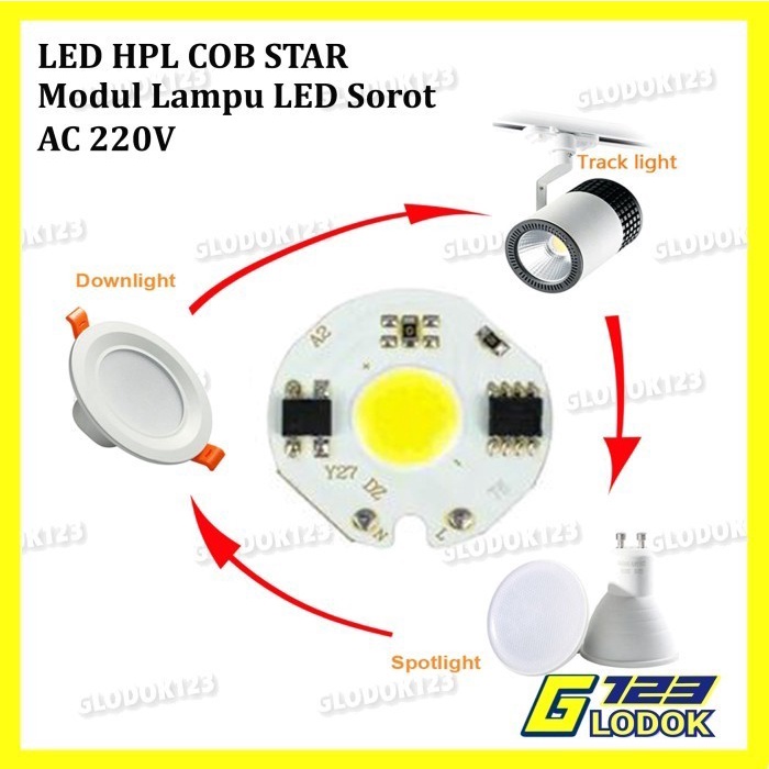 COB Star 220V 3 5 7 10 12 W LED White Putih Lampu Sorot PLN AC 25mm