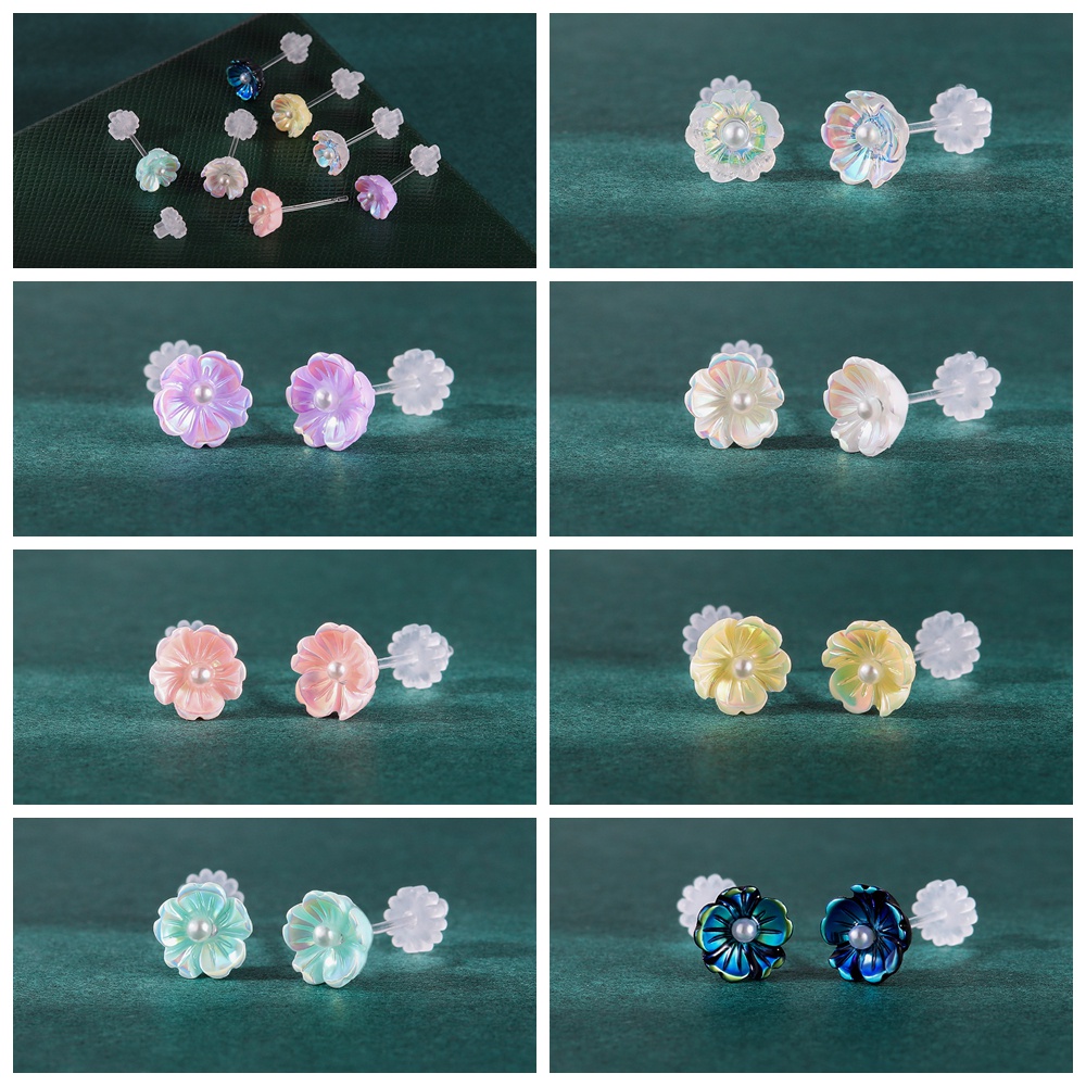 6-10 Pcs Invisible Resin Bow Tie Stud Earrings Set Bunga Mencegah Alergi Tulang Rawan Anting Bulan Bintang Beruang Kecil Telinga Studs