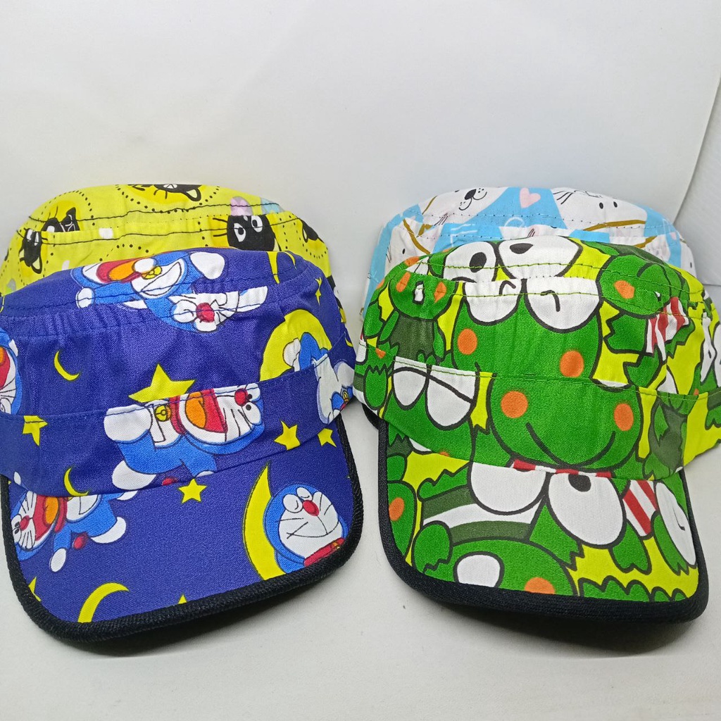 Topi Komando Bayi Full Printing Motif Karakter Animasi Kartun Keroppi | Doraemon | Kucing | Dinosaurus