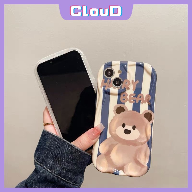 Untuk VIVO Y16 Y35 Y11 Y17 Y15 Y15A Y91 Y91C Y20s Y51A Y95 Y31 Y53s Y50 Y30i Y93 Y22s Y02 Y12i Y20 Y22 Y12 Y21s Y15s Y20A 3D Wavy Curved Edge Cute Strawberry Bear Manyo Stripe Case