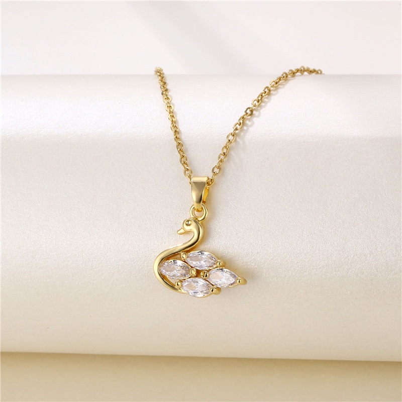 Fashion Kalung Emas Asli Kadar 375 Wanita Korea Zirkon Hias Swan Liontin Hadiah Pacar XL23023