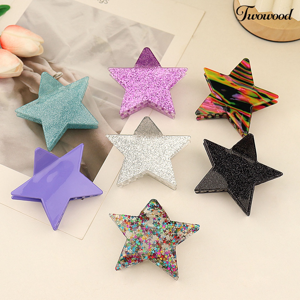 Twowood Hair Clip Sparkling Creative Shape Warna Cerah Manis Gaya Simple Hias Asam Asetat Wanita Styling Rambut Jepit Pentagram Hairpin Untuk Wanita