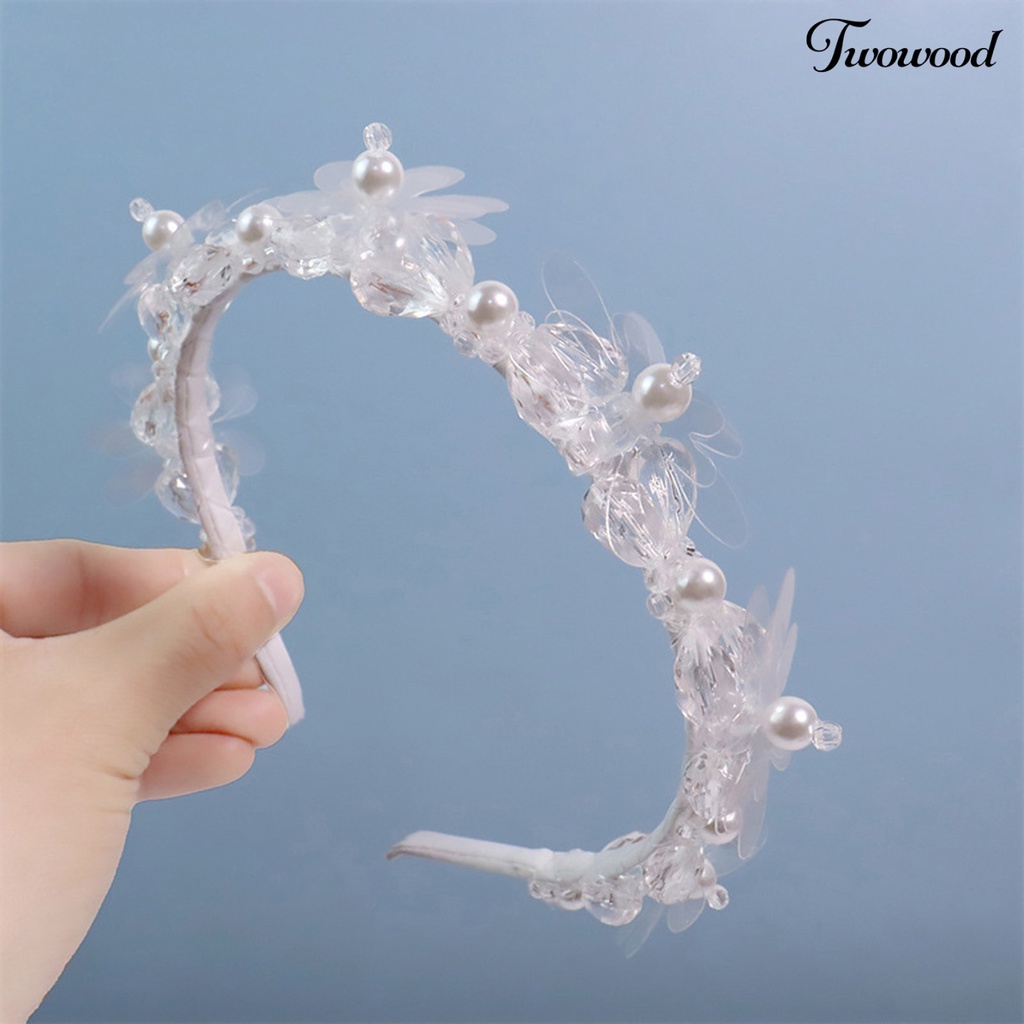 Twowood Bridal Headband Shiny Elegan Indah Eye-catching Palsu Mutiara Dekorasi Palsu Kristal Bunga Bando Pesta Supply