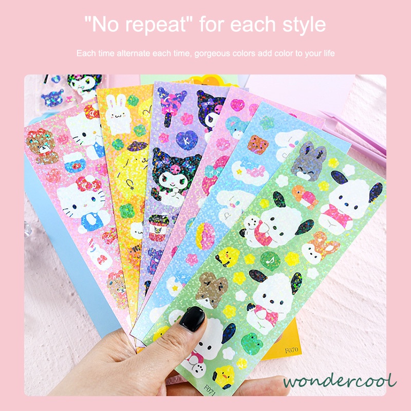 Stiker Kuromi Kartun Cinnamoroll Melody Kuromi Pochacco Dog Shiny Sticker Dekorasi-Won