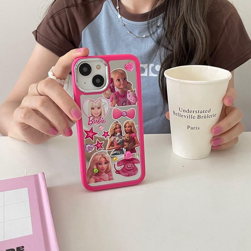 All New Mirror Princess Barbie Electroplated Camera Silicone Soft Case IPhone 11 12 13 14 Pro Max Women's Fashion Gift Cute Pink