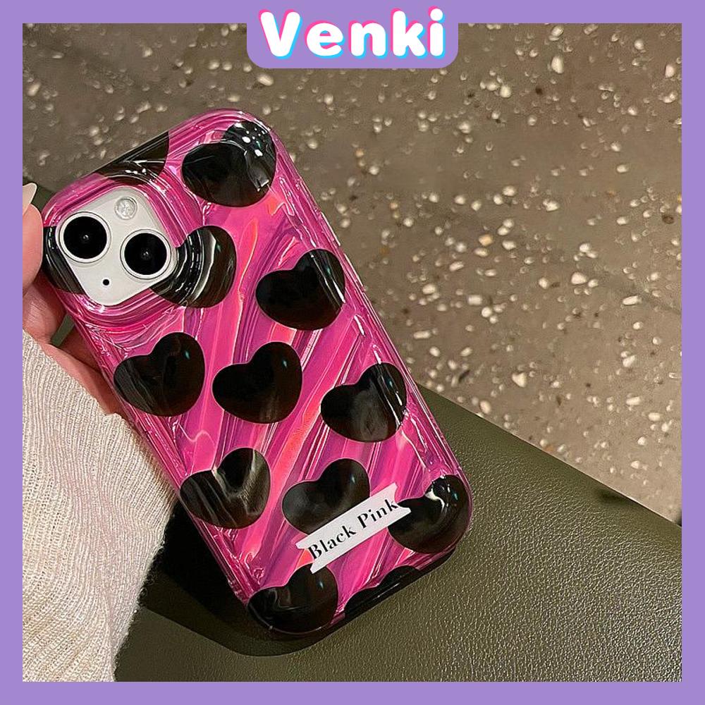 VENKI - Untuk iPhone 11 iPhone Case Laser Reflektif Bening Phone Case TPU Soft Shockproof Airbag Case Hitam Hati Kompatibel dengan iPhone 14 13 Pro Max 12 Pro Max XR 7 8PLus