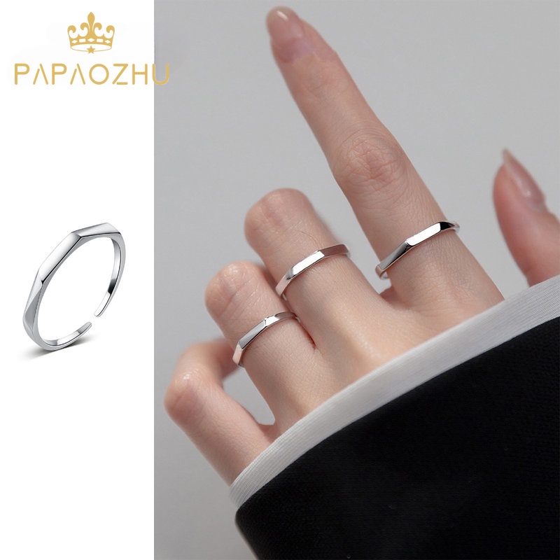 Papaozhu 1PC Chic Glossy Perak Geometris Terbuka Cincin Untuk Wanita Perempuan Sederhana Fashion Multidimensi Jari Rings Perhiasan Aksesoris