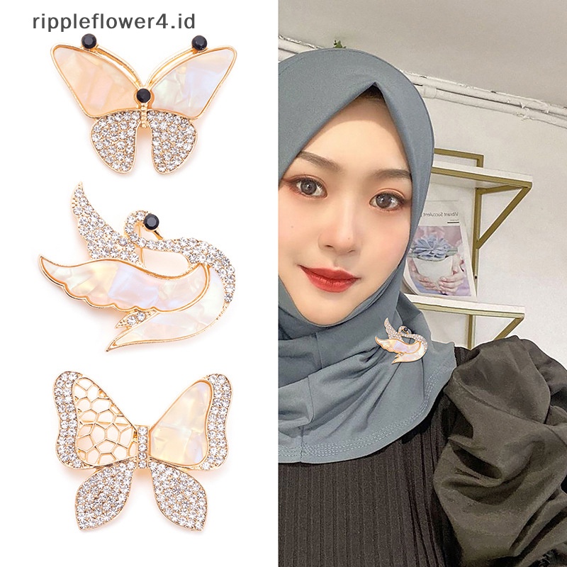 {rippleflower4.id} Berlian Imitasi Swan Butterfly Bros Untuk Wanita Berlian Imitasi Bros Fashion Pesta Pernikahan Perhiasan Aksesori Pin Bros Hadiah~