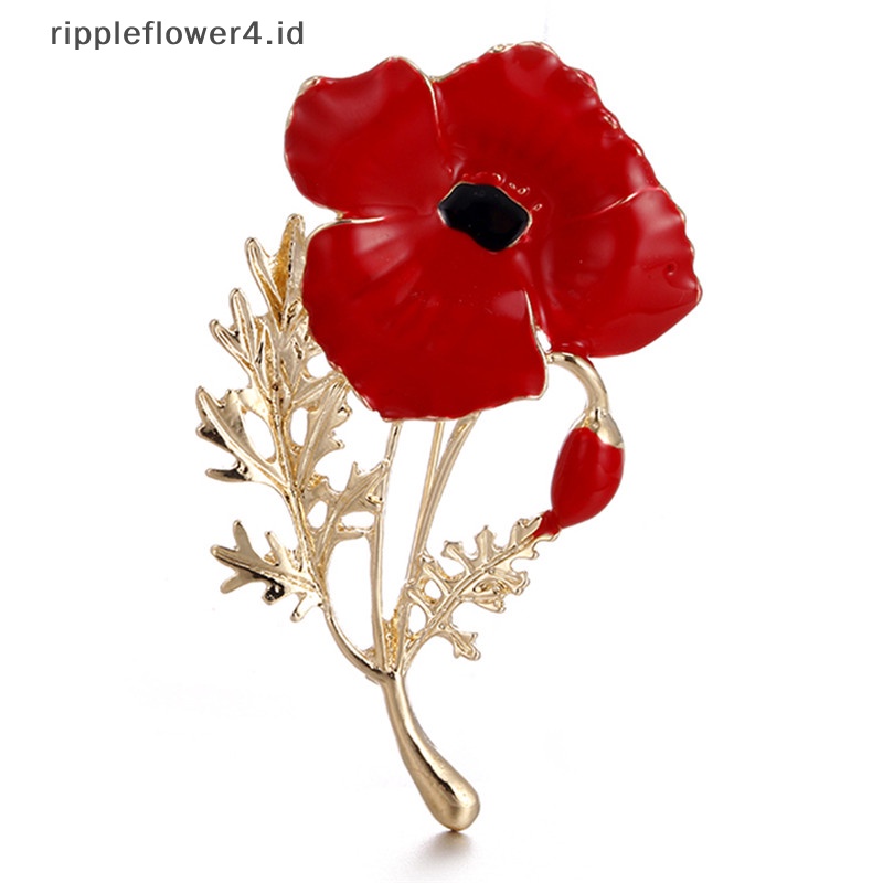 {rippleflower4.id} Bros Enamel Poppy Merah Bunga Bros Pin Wanita Hari Ibu Cinta Perhiasan Keluarga~