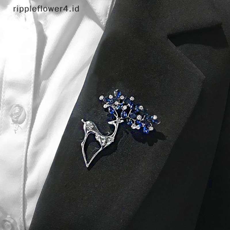 {rippleflower4.id} 1pc Bros Rusa Berlian Imitasi Untuk Wanita Pin Rusa Natal  ~