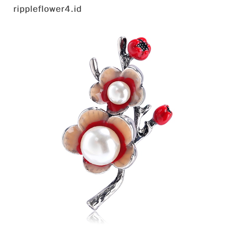 {rippleflower4.id} Fashion Mutiara Bunga Tanaman Pengantin Buket Enamel Bros Pin Perhiasan Hadiah~