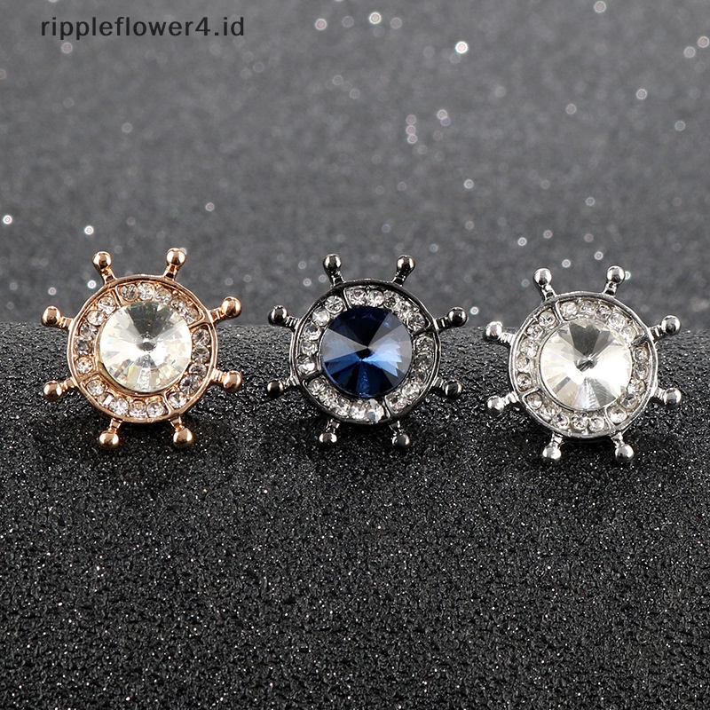 {rippleflower4.id} Fashion Berlian Imitasi Jangkar Kemudi Bros Kemeja Pria Lencana Kerah Pin Bros Untuk Aksesoris Wanita~