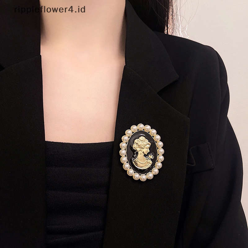 {rippleflower4.id} Fashion Bentuk Oval Mutiara Ratu Bros Untuk Wanita Kerah Pin Kostum Pesta Perhiasan Dekorasi Hadiah~