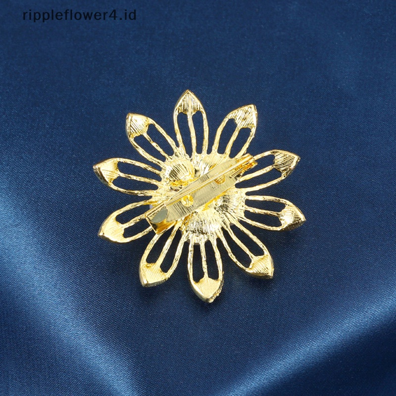 {rippleflower4.id} Logam Mutiara Emas-Warna Bunga Bros Wanita Populer Elegan Pesta Lencana Dekorasi Fashion Perhiasan~