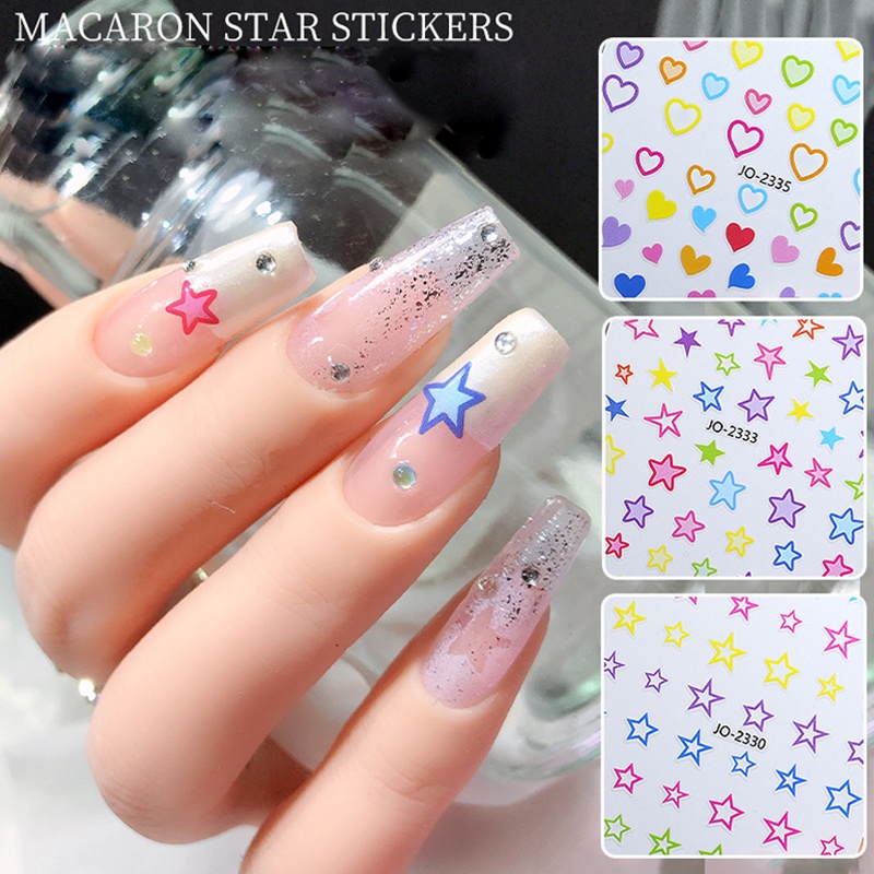 Creative Nail Art Stickers Seri Bintang Cinta Warna-Warni Gadis Hias DIY Stiker Kuku