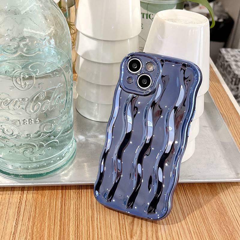 Shine Blue Water Wave Soft TPU Case iP iPhone 12 13 14 Pro Max 11 Girl Woman New FTD Casing Apple