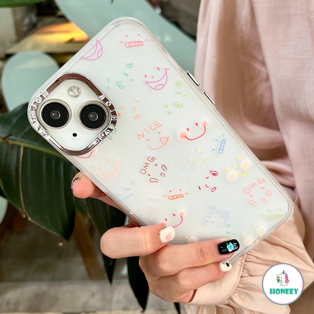 Casing Ponsel Lensa Berlapis Fashion Untuk iPhone 11 Pro Max12 13 14 Pro Max XS XR Full Color Emoji Transparan Ponsel Penutup Belakang