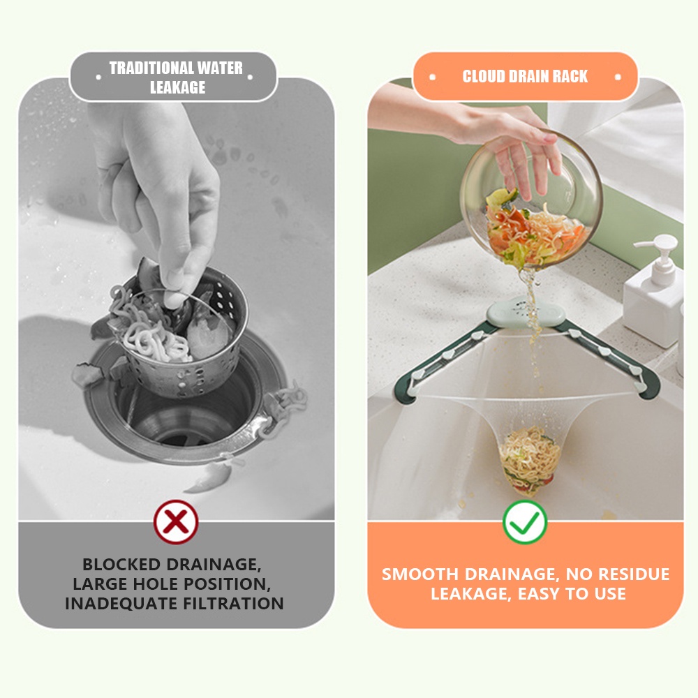 Sudut Wastafel Segitiga Rak Filter Drainase Sampah Mesh Rak Tas Sayur Buah Saringan Keranjang Foldable Waste Garbage Net Shelf Aksesoris Dapur Rumah Tangga