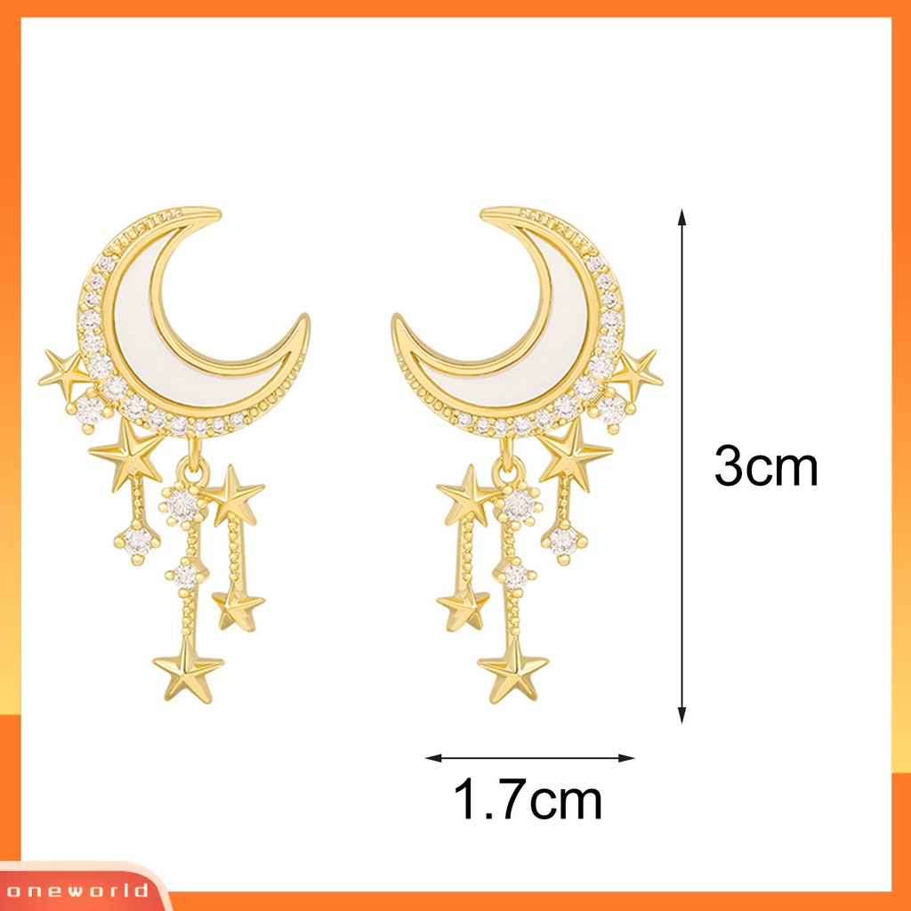 [WOD] 1pasang Anting Wanita Menjuntai Bulan Bintang Rumbai Perhiasan Berlian Imitasi Mengkilap Anting Stud Untuk Pernikahan