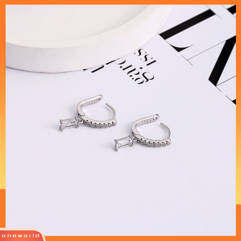 [WOD] 1pc Wanita Anting U Bentuk Cubic Zirconia Inlay Pendant Ear Button Tembaga Menjuntai Earring Perhiasan Hadiah Ulang Tahun