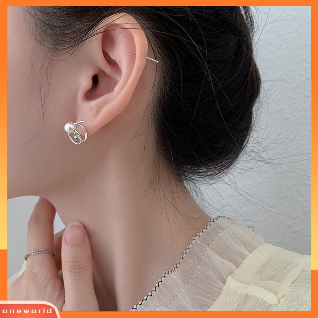 [WOD] 1pasang Anting Indah Elegan Pakaian Sehari-Hari Portabel Wanita Gaya Korea Manis Faux Pearl Ear Studs Untuk Pesta