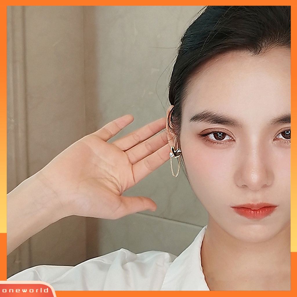 [WOD] 1pc Wanita Anting Bentuk Hati Berkilau Punk Rumbai Rantai Menjuntai Anting-Anting Perhiasan Fashion