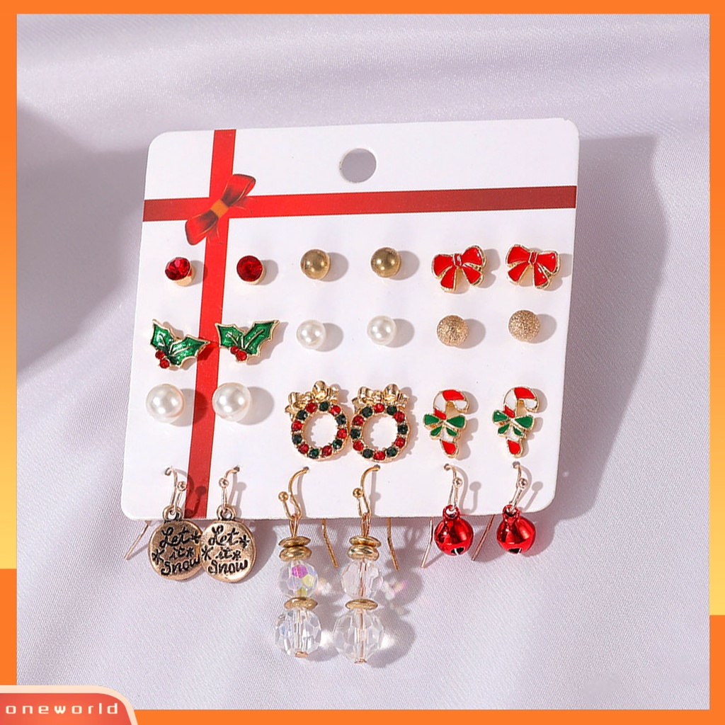 [WOD] 12pasang Anting Natal Warna-Warni Indah Bell Elk Stud Earrings Untuk Tahun Baru