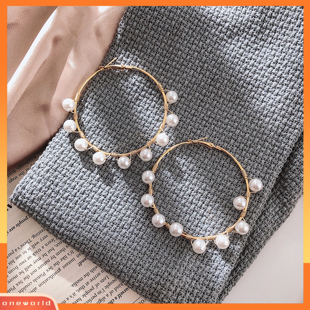 [WOD] 1pasang Anting Hoop Vintage C-shaped Putaran Besar Electroplating Wanita Gadis Mutiara Imitasi Lingkaran Anting Perhiasan Dekorasi Hadiah Untuk Pakaian Sehari-Hari