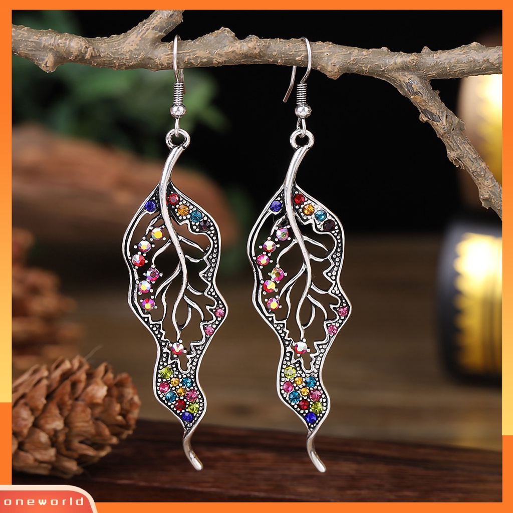 [WOD] 1pasang Anting Lady Kreatif Bentuk Daun Individu Berlian Imitasi Drop Earrings Untuk Hadiah